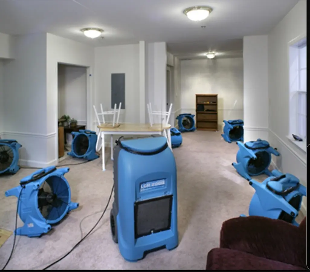 Air movers and dehumidifier setup for Water Extraction & Removal in Walpole